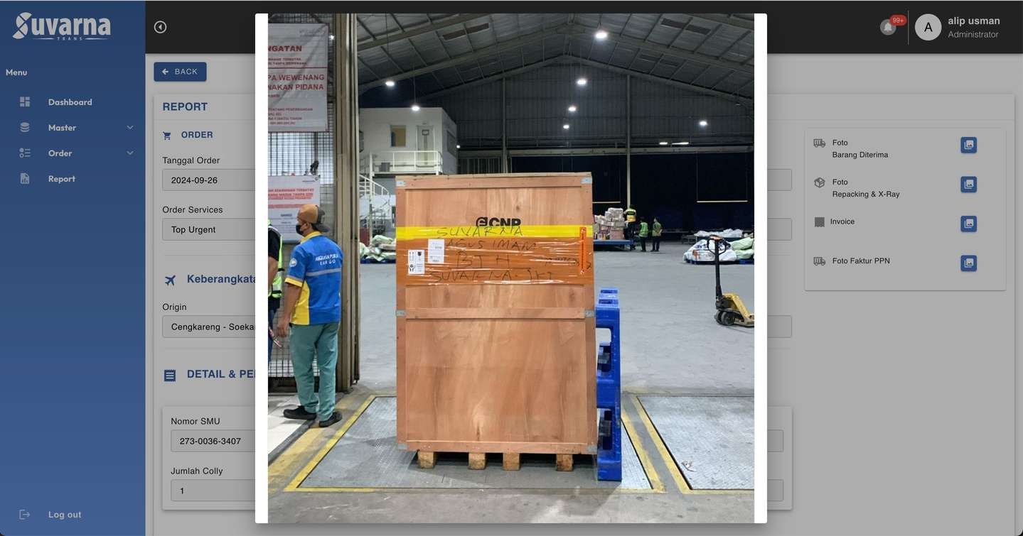 Foto peti kayu saat diterima, tersimpan di dalam catatan order